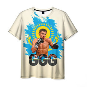 Мужская футболка 3D с принтом Геннадий Головкин в Кировске, 100% полиэфир | прямой крой, круглый вырез горловины, длина до линии бедер | fighting | ggg | боец | боксер | борьба | драки