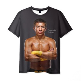 Мужская футболка 3D с принтом Геннадий Головкин в Кировске, 100% полиэфир | прямой крой, круглый вырез горловины, длина до линии бедер | fighting | ggg | боец | боксер | борьба | драки
