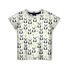 Детская футболка 3D с принтом Панда в Кировске, 100% гипоаллергенный полиэфир | прямой крой, круглый вырез горловины, длина до линии бедер, чуть спущенное плечо, ткань немного тянется | Тематика изображения на принте: медведь | мишка | тростник