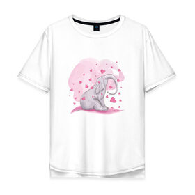 Мужская футболка хлопок Oversize с принтом Слоник в Кировске, 100% хлопок | свободный крой, круглый ворот, “спинка” длиннее передней части | Тематика изображения на принте: акварель | любовь | рисунок | розовый