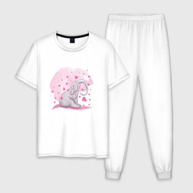 Мужская пижама хлопок с принтом Слоник в Кировске, 100% хлопок | брюки и футболка прямого кроя, без карманов, на брюках мягкая резинка на поясе и по низу штанин
 | Тематика изображения на принте: акварель | любовь | рисунок | розовый