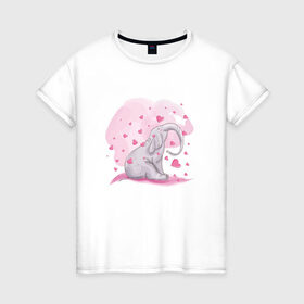 Женская футболка хлопок с принтом Слоник в Кировске, 100% хлопок | прямой крой, круглый вырез горловины, длина до линии бедер, слегка спущенное плечо | акварель | любовь | рисунок | розовый