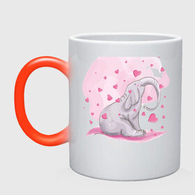 Кружка хамелеон с принтом Слоник в Кировске, керамика | меняет цвет при нагревании, емкость 330 мл | Тематика изображения на принте: акварель | любовь | рисунок | розовый