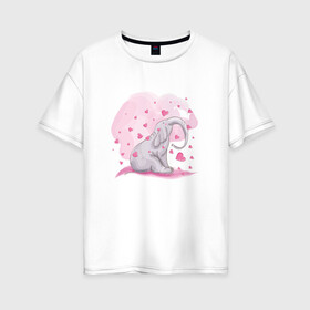 Женская футболка хлопок Oversize с принтом Слоник в Кировске, 100% хлопок | свободный крой, круглый ворот, спущенный рукав, длина до линии бедер
 | Тематика изображения на принте: акварель | любовь | рисунок | розовый
