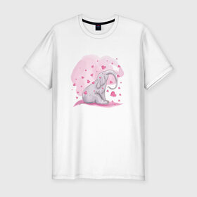 Мужская футболка премиум с принтом Слоник в Кировске, 92% хлопок, 8% лайкра | приталенный силуэт, круглый вырез ворота, длина до линии бедра, короткий рукав | акварель | любовь | рисунок | розовый