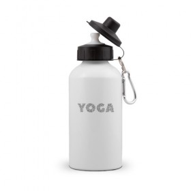 Бутылка спортивная с принтом Йога в Кировске, металл | емкость — 500 мл, в комплекте две пластиковые крышки и карабин для крепления | Тематика изображения на принте: здоровье | йога | спорт