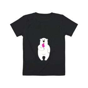 Детская футболка хлопок с принтом Медведь и мороженое в Кировске, 100% хлопок | круглый вырез горловины, полуприлегающий силуэт, длина до линии бедер | Тематика изображения на принте: 
