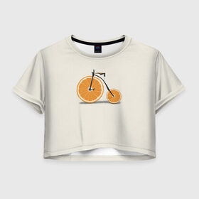 Женская футболка 3D укороченная с принтом Велосипед апельсин в Кировске, 100% полиэстер | круглая горловина, длина футболки до линии талии, рукава с отворотами | апельсин | велосипед
