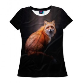 Женская футболка 3D с принтом Лис в Кировске, 100% полиэфир ( синтетическое хлопкоподобное полотно) | прямой крой, круглый вырез горловины, длина до линии бедер | forest | fox | лес | лис | лиса | лисица | лисичка