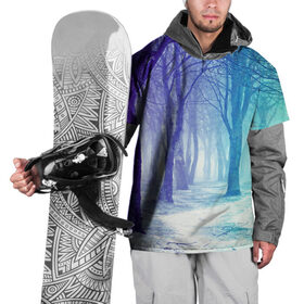 Накидка на куртку 3D с принтом Мрачный лес в Кировске, 100% полиэстер |  | вечер | деревья | загадочный | зеленый | земля | зима | лес | необычный | природа | свет | свечение | сибирь | снег | тайга | фиолетовый | яркий