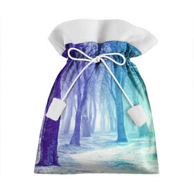 Подарочный 3D мешок с принтом Мрачный лес в Кировске, 100% полиэстер | Размер: 29*39 см | вечер | деревья | загадочный | зеленый | земля | зима | лес | необычный | природа | свет | свечение | сибирь | снег | тайга | фиолетовый | яркий