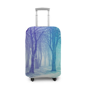 Чехол для чемодана 3D с принтом Мрачный лес в Кировске, 86% полиэфир, 14% спандекс | двустороннее нанесение принта, прорези для ручек и колес | вечер | деревья | загадочный | зеленый | земля | зима | лес | необычный | природа | свет | свечение | сибирь | снег | тайга | фиолетовый | яркий