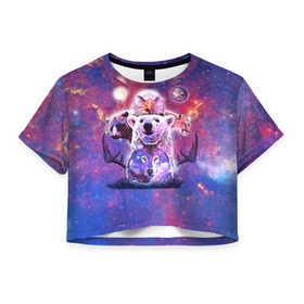 Женская футболка 3D укороченная с принтом Звериный прайд в Кировске, 100% полиэстер | круглая горловина, длина футболки до линии талии, рукава с отворотами | волк | вселенная | галактика | звезды | медведь | орел | пума | туманность