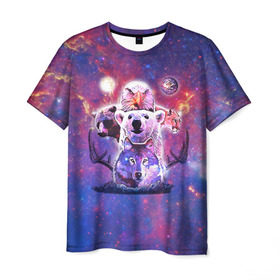 Мужская футболка 3D с принтом Звериный прайд в Кировске, 100% полиэфир | прямой крой, круглый вырез горловины, длина до линии бедер | волк | вселенная | галактика | звезды | медведь | орел | пума | туманность