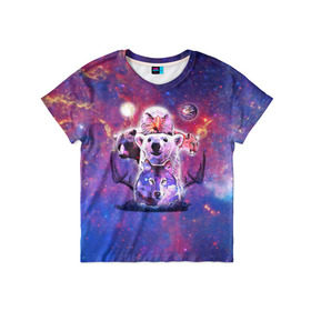 Детская футболка 3D с принтом Звериный прайд в Кировске, 100% гипоаллергенный полиэфир | прямой крой, круглый вырез горловины, длина до линии бедер, чуть спущенное плечо, ткань немного тянется | волк | вселенная | галактика | звезды | медведь | орел | пума | туманность