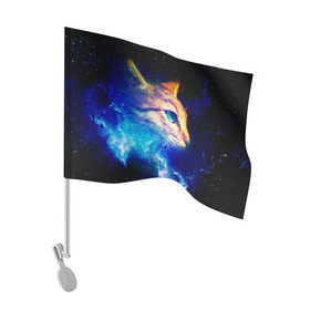 Флаг для автомобиля с принтом Звездный кот в Кировске, 100% полиэстер | Размер: 30*21 см | звезды | кот | мордочка | темный