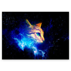Поздравительная открытка с принтом Звездный кот в Кировске, 100% бумага | плотность бумаги 280 г/м2, матовая, на обратной стороне линовка и место для марки
 | Тематика изображения на принте: звезды | кот | мордочка | темный