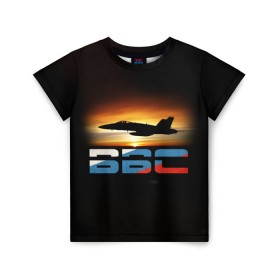 Детская футболка 3D с принтом Истребитель ВВС на закате в Кировске, 100% гипоаллергенный полиэфир | прямой крой, круглый вырез горловины, длина до линии бедер, чуть спущенное плечо, ткань немного тянется | самолет