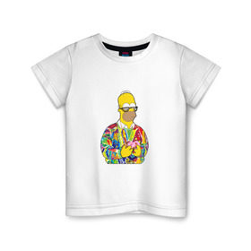 Детская футболка хлопок с принтом Homer в Кировске, 100% хлопок | круглый вырез горловины, полуприлегающий силуэт, длина до линии бедер | bart | homer | simpsons | барт | гомер | еда | мультфильм | отец | папа | пончик | радуга | симпсоны | спрингфилд | хиппи | цвет