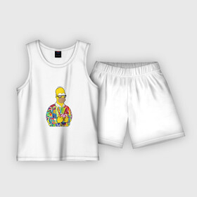 Детская пижама с шортами хлопок с принтом Homer в Кировске,  |  | Тематика изображения на принте: bart | homer | simpsons | барт | гомер | еда | мультфильм | отец | папа | пончик | радуга | симпсоны | спрингфилд | хиппи | цвет