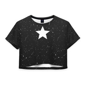 Женская футболка 3D укороченная с принтом Super Star в Кировске, 100% полиэстер | круглая горловина, длина футболки до линии талии, рукава с отворотами | black | milk | блэк | брызги | звезда | милк | текстура | узор