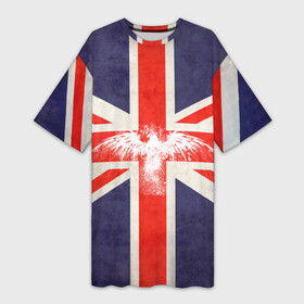 Платье-футболка 3D с принтом Флаг Англии с белым орлом в Кировске,  |  | london | англия | белый | брызги | великобритания | империя | клякса | крылья | лондон | необычный | объеденное королевство | орел | птица | символ | сокол | туманный альбион | флаг