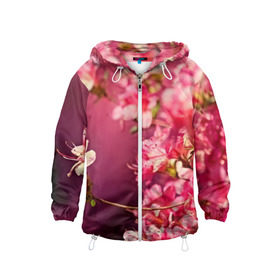 Детская ветровка 3D с принтом Сакура в Кировске, 100% полиэстер | подол и капюшон оформлены резинкой с фиксаторами, по бокам два кармана без застежек, один потайной карман на груди | 3d | flower | nature | pink | sakura | весна | деревья | природа | розовый | сакура | цветы | япония