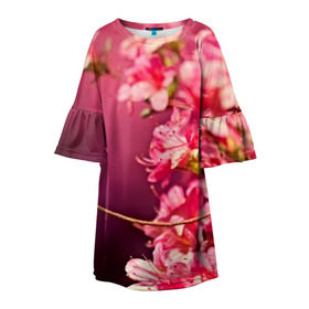Детское платье 3D с принтом Сакура в Кировске, 100% полиэстер | прямой силуэт, чуть расширенный к низу. Круглая горловина, на рукавах — воланы | Тематика изображения на принте: 3d | flower | nature | pink | sakura | весна | деревья | природа | розовый | сакура | цветы | япония