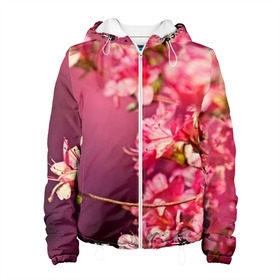 Женская куртка 3D с принтом Сакура в Кировске, ткань верха — 100% полиэстер, подклад — флис | прямой крой, подол и капюшон оформлены резинкой с фиксаторами, два кармана без застежек по бокам, один большой потайной карман на груди. Карман на груди застегивается на липучку | 3d | flower | nature | pink | sakura | весна | деревья | природа | розовый | сакура | цветы | япония