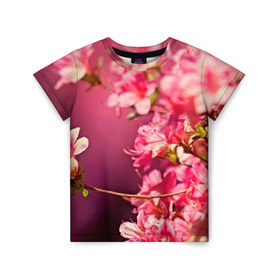 Детская футболка 3D с принтом Сакура в Кировске, 100% гипоаллергенный полиэфир | прямой крой, круглый вырез горловины, длина до линии бедер, чуть спущенное плечо, ткань немного тянется | 3d | flower | nature | pink | sakura | весна | деревья | природа | розовый | сакура | цветы | япония