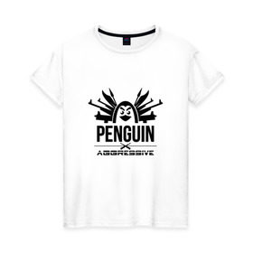 Женская футболка хлопок с принтом Агрессивный пингвин в Кировске, 100% хлопок | прямой крой, круглый вырез горловины, длина до линии бедер, слегка спущенное плечо | aggressive penguin | оружие | птица