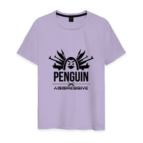 Мужская футболка хлопок с принтом Агрессивный пингвин в Кировске, 100% хлопок | прямой крой, круглый вырез горловины, длина до линии бедер, слегка спущенное плечо. | aggressive penguin | оружие | птица