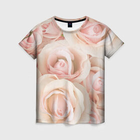 Женская футболка 3D с принтом Pink roses в Кировске, 100% полиэфир ( синтетическое хлопкоподобное полотно) | прямой крой, круглый вырез горловины, длина до линии бедер | розовый | розы