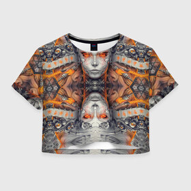 Женская футболка 3D укороченная с принтом Robotix в Кировске, 100% полиэстер | круглая горловина, длина футболки до линии талии, рукава с отворотами | абстракция | арт | девушка | краска | лицо | прикольные | робот | цветные