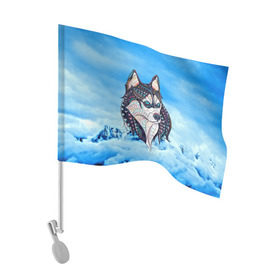 Флаг для автомобиля с принтом Siberian Husky в Кировске, 100% полиэстер | Размер: 30*21 см | at | bowwow | dog | hound | pooch | арт | гончая | гончая собака | горы | деревья | лес | снег | собака | хаски | холод