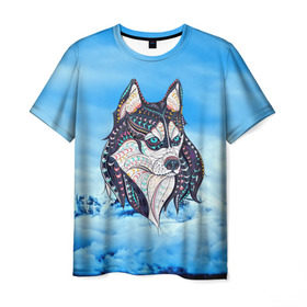 Мужская футболка 3D с принтом Siberian Husky в Кировске, 100% полиэфир | прямой крой, круглый вырез горловины, длина до линии бедер | at | bowwow | dog | hound | pooch | арт | гончая | гончая собака | горы | деревья | лес | снег | собака | хаски | холод