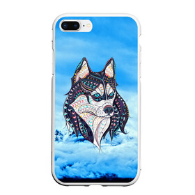 Чехол для iPhone 7Plus/8 Plus матовый с принтом Siberian Husky в Кировске, Силикон | Область печати: задняя сторона чехла, без боковых панелей | at | bowwow | dog | hound | pooch | арт | гончая | гончая собака | горы | деревья | лес | снег | собака | хаски | холод