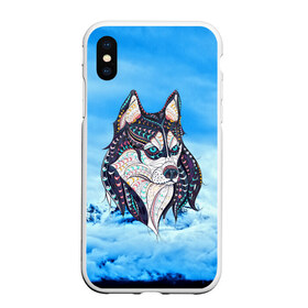 Чехол для iPhone XS Max матовый с принтом Siberian Husky в Кировске, Силикон | Область печати: задняя сторона чехла, без боковых панелей | at | bowwow | dog | hound | pooch | арт | гончая | гончая собака | горы | деревья | лес | снег | собака | хаски | холод