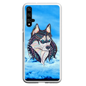 Чехол для Honor 20 с принтом Siberian Husky в Кировске, Силикон | Область печати: задняя сторона чехла, без боковых панелей | at | bowwow | dog | hound | pooch | арт | гончая | гончая собака | горы | деревья | лес | снег | собака | хаски | холод