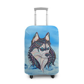 Чехол для чемодана 3D с принтом Siberian Husky в Кировске, 86% полиэфир, 14% спандекс | двустороннее нанесение принта, прорези для ручек и колес | at | bowwow | dog | hound | pooch | арт | гончая | гончая собака | горы | деревья | лес | снег | собака | хаски | холод