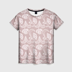 Женская футболка 3D с принтом Кружева в Кировске, 100% полиэфир ( синтетическое хлопкоподобное полотно) | прямой крой, круглый вырез горловины, длина до линии бедер | lace | кружева | кружево | нежность | узор | цветы