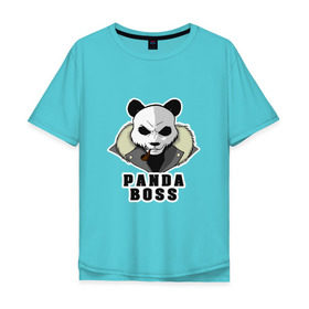 Мужская футболка хлопок Oversize с принтом Panda Boss в Кировске, 100% хлопок | свободный крой, круглый ворот, “спинка” длиннее передней части | банда | большой | босс | важный | главарь | главный | директор | крутой | круче всех | лидер | мех | панда | россия | русский | самый | супер | трубка | шуба