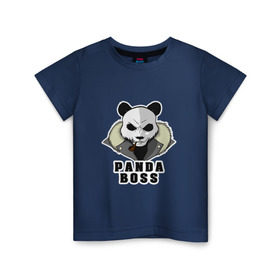 Детская футболка хлопок с принтом Panda Boss в Кировске, 100% хлопок | круглый вырез горловины, полуприлегающий силуэт, длина до линии бедер | банда | большой | босс | важный | главарь | главный | директор | крутой | круче всех | лидер | мех | панда | россия | русский | самый | супер | трубка | шуба