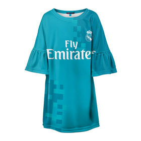 Детское платье 3D с принтом Real Madrid в Кировске, 100% полиэстер | прямой силуэт, чуть расширенный к низу. Круглая горловина, на рукавах — воланы | real madrid | королевский клуб | реал мадрид | форма