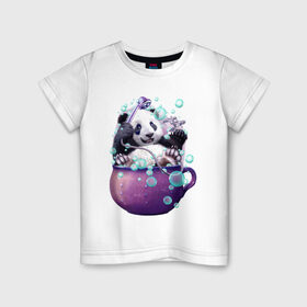 Детская футболка хлопок с принтом Панда в Кировске, 100% хлопок | круглый вырез горловины, полуприлегающий силуэт, длина до линии бедер | арт | ванная | пена | пузыри | рисунок