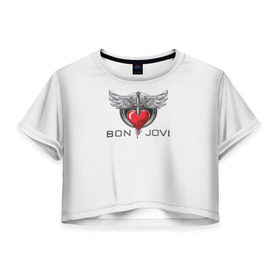 Женская футболка 3D укороченная с принтом Bon Jovi в Кировске, 100% полиэстер | круглая горловина, длина футболки до линии талии, рукава с отворотами | its my life | бон жови | джон бон джови | кровь | меч | сердце