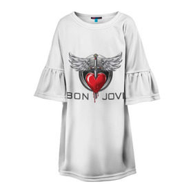 Детское платье 3D с принтом Bon Jovi в Кировске, 100% полиэстер | прямой силуэт, чуть расширенный к низу. Круглая горловина, на рукавах — воланы | Тематика изображения на принте: its my life | бон жови | джон бон джови | кровь | меч | сердце