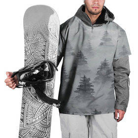 Накидка на куртку 3D с принтом Туманный лес в Кировске, 100% полиэстер |  | бор | вечер | деревья | елка | еловый | ель | загадочный | земля | зима | лес | мрачный | необычный | природа | серый | сибирь | снег | тайга | туман | хвойный