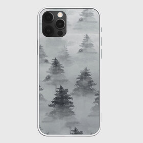Чехол для iPhone 12 Pro Max с принтом Туманный лес в Кировске, Силикон |  | бор | вечер | деревья | елка | еловый | ель | загадочный | земля | зима | лес | мрачный | необычный | природа | серый | сибирь | снег | тайга | туман | хвойный