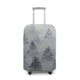 Чехол для чемодана 3D с принтом Туманный лес в Кировске, 86% полиэфир, 14% спандекс | двустороннее нанесение принта, прорези для ручек и колес | бор | вечер | деревья | елка | еловый | ель | загадочный | земля | зима | лес | мрачный | необычный | природа | серый | сибирь | снег | тайга | туман | хвойный